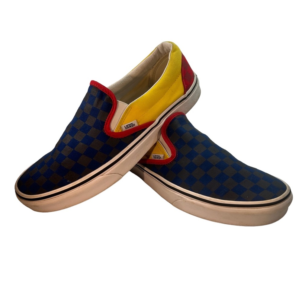 Vans men’s 9.5 checkerboard primary colors red blue yellow slip on